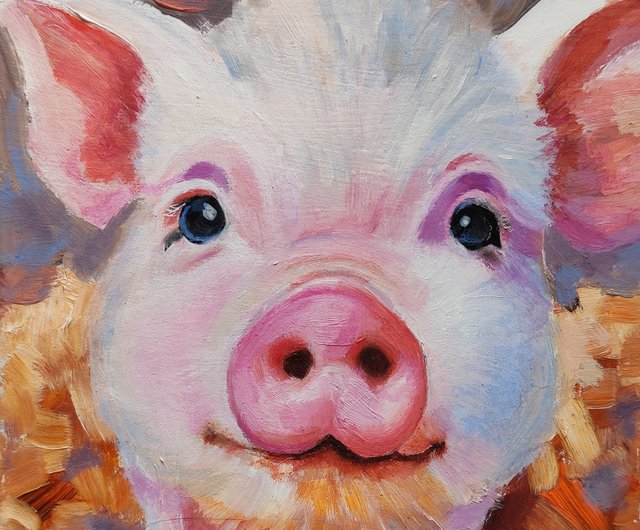 豚の油絵オリジナルアート面白い家畜の肖像画壁アート手工油スケッチ