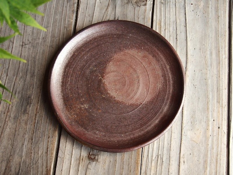 日本岡山備前 陶器 陶盤（18 cm）sr3-020 - 碟子/醬料碟 - 陶 咖啡色