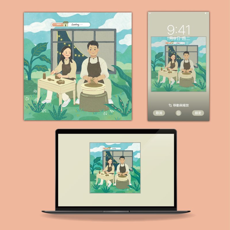 客製插畫・似顏繪 情侶/家庭/寵物・全身背景插畫 - 電子似顏繪/繪畫/插畫 - 其他材質 