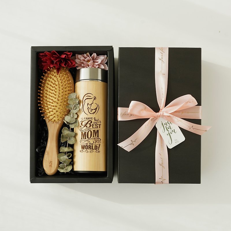 For Her #12- Personalized Bamboo Thermal Flask and Bamboo Massage Hairbrush - กระบอกน้ำร้อน - ไม้ 
