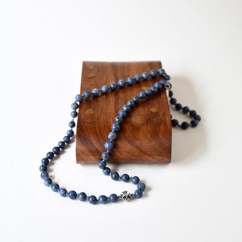 Handmade Blue Coral beads with sterling silver bead Long Necklaces, Long Earth Necklace, Ready to ship - Necklaces - Gemstone Blue