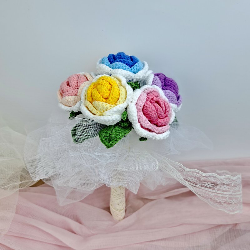 客製化手捧花 新娘花球 伴娘 幻彩玫瑰手鉤花球 生日花束 畢業 - 擺飾/家飾品 - 聚酯纖維 粉紅色