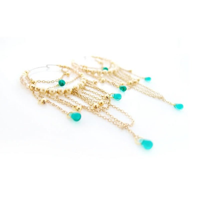 Gold Hoop Earrings, Gold Hoops, Emerald Earrings, Gold Chandelier Earrings, Pearl Hoops, Statement Earrings, Bohemian Art Deco OOAK - Earrings & Clip-ons - Glass Gold