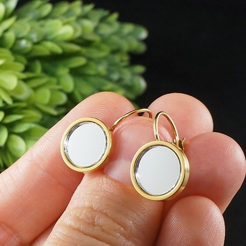 AGATIX Evil Eye Glass Mirror Golden Stainless Steel Protection Amulet Earrings Jewelry