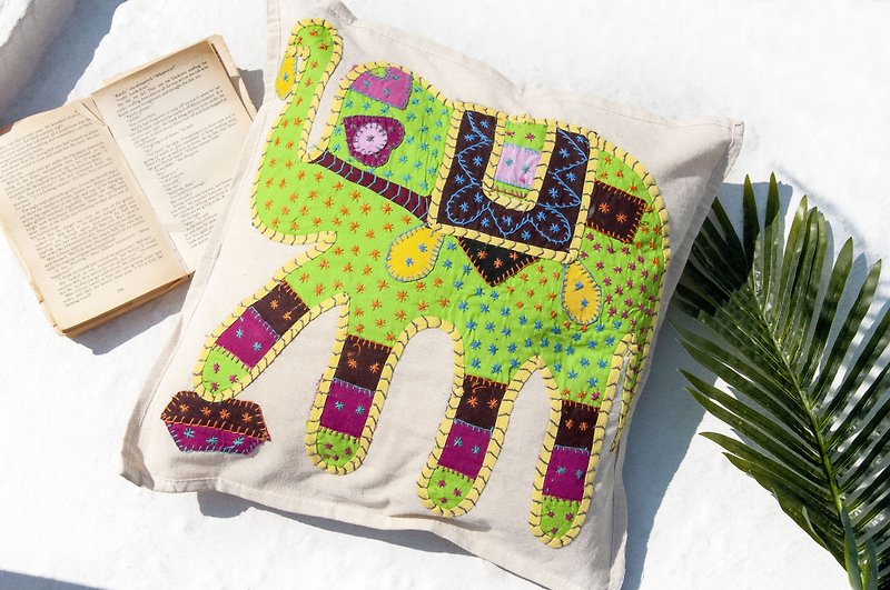 Hand Embroidered Pillowcase Bohemian Pillowcase Ethnic Pillowcase - Tropical Rainforest Color Elephant - หมอน - ผ้าฝ้าย/ผ้าลินิน หลากหลายสี