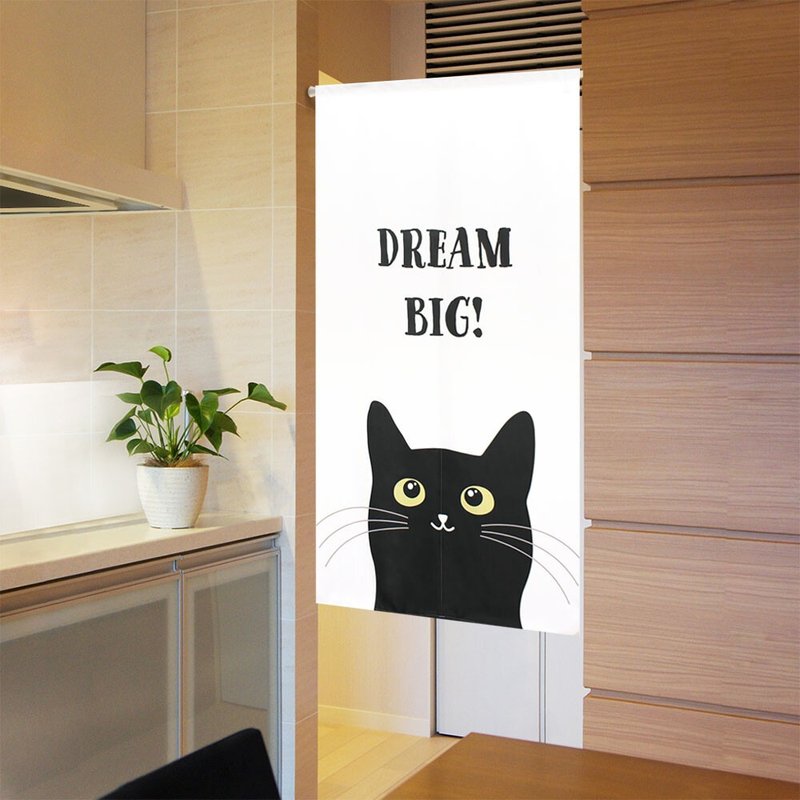 【預訂】日本製 Dream big黑貓長門簾 - 門簾/門牌 - 聚酯纖維 白色