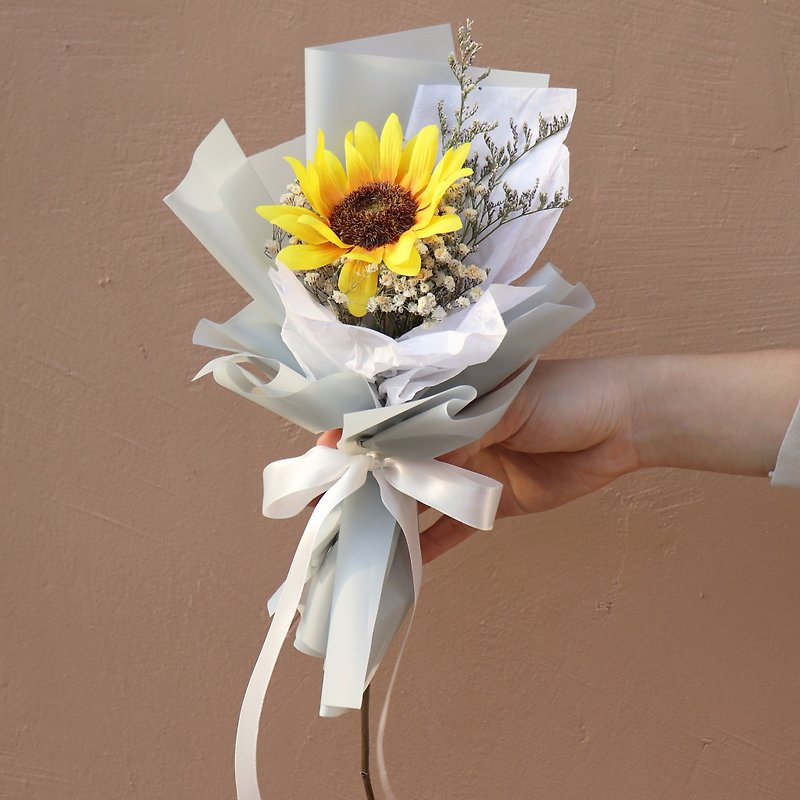 - Single Sunflower - Graduation Bouquet Blessing Bouquet Dry Bouquet Bionic Bouquet Graduation Gift - ช่อดอกไม้แห้ง - พืช/ดอกไม้ สีเหลือง