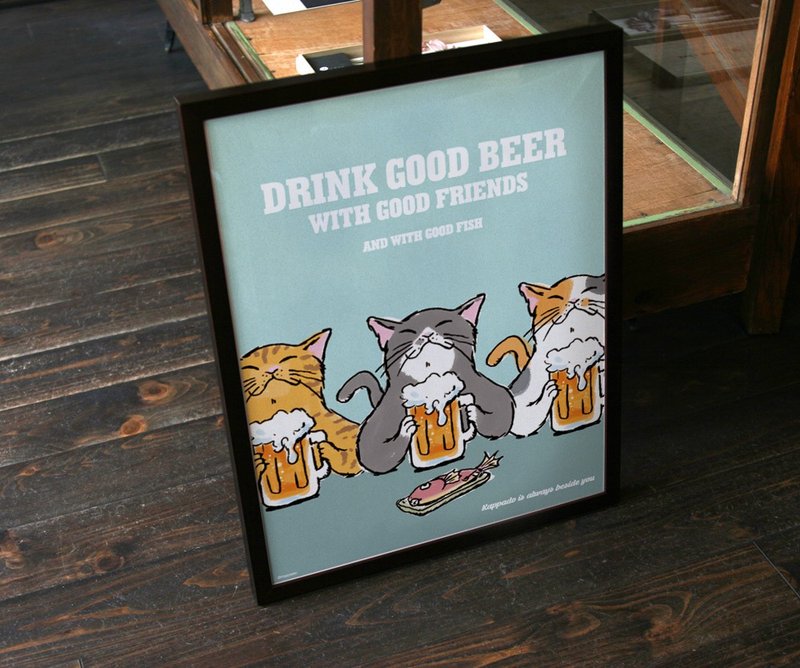 Poster cat toasts with beer - โปสเตอร์ - กระดาษ สีกากี