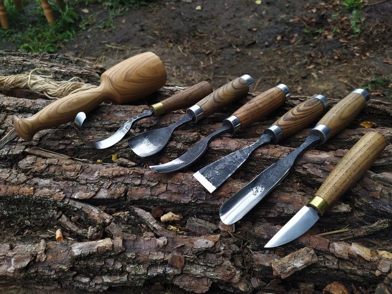 Forged Bent Gouge Set 7pcs. Spoon carving tools.Wood carving gouge.Forged chisel - อื่นๆ - โลหะ 