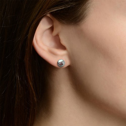 Bridal Secret Jewelry 稀有無調色8-8.5mm 銀藍色日本AKOYA珍珠配18K/750 白金耳環