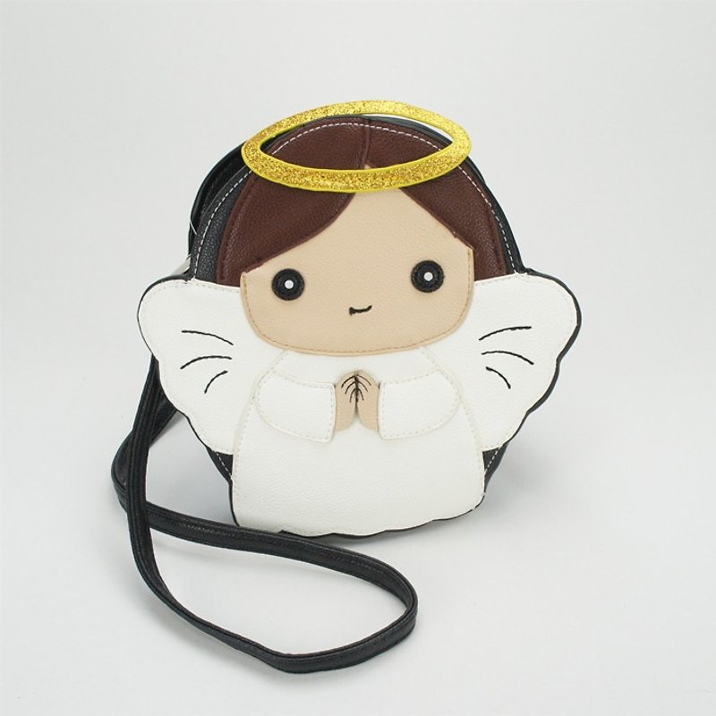 Sleepyville Critters - Angel with Halo Crossbody Bag - brown color hair - Messenger Bags & Sling Bags - Faux Leather Brown