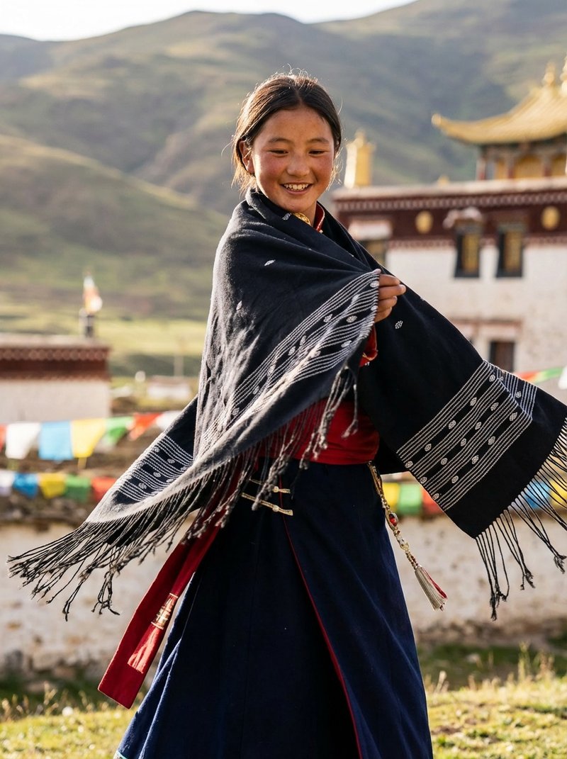 Bhutan woven scarf, stole, shawl, throw, blanket, great as present - ผ้าพันคอถัก - ผ้าฝ้าย/ผ้าลินิน สีดำ