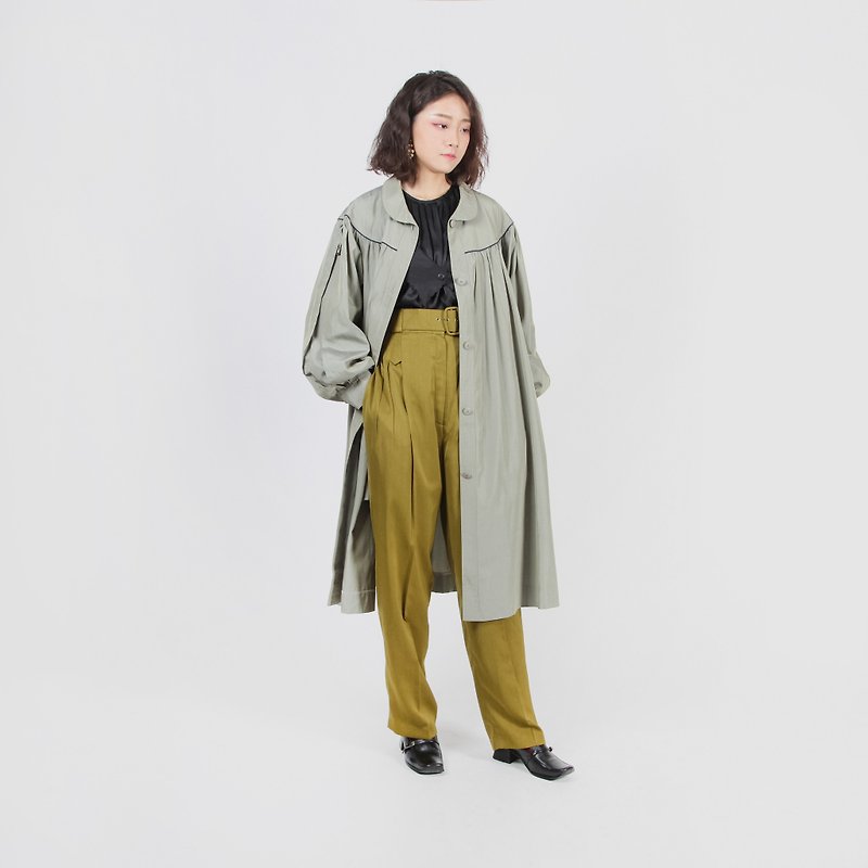 [Egg plant ancient] grass vine Anna loose umbrella-shaped vintage windbreaker - Women's Blazers & Trench Coats - Polyester Green