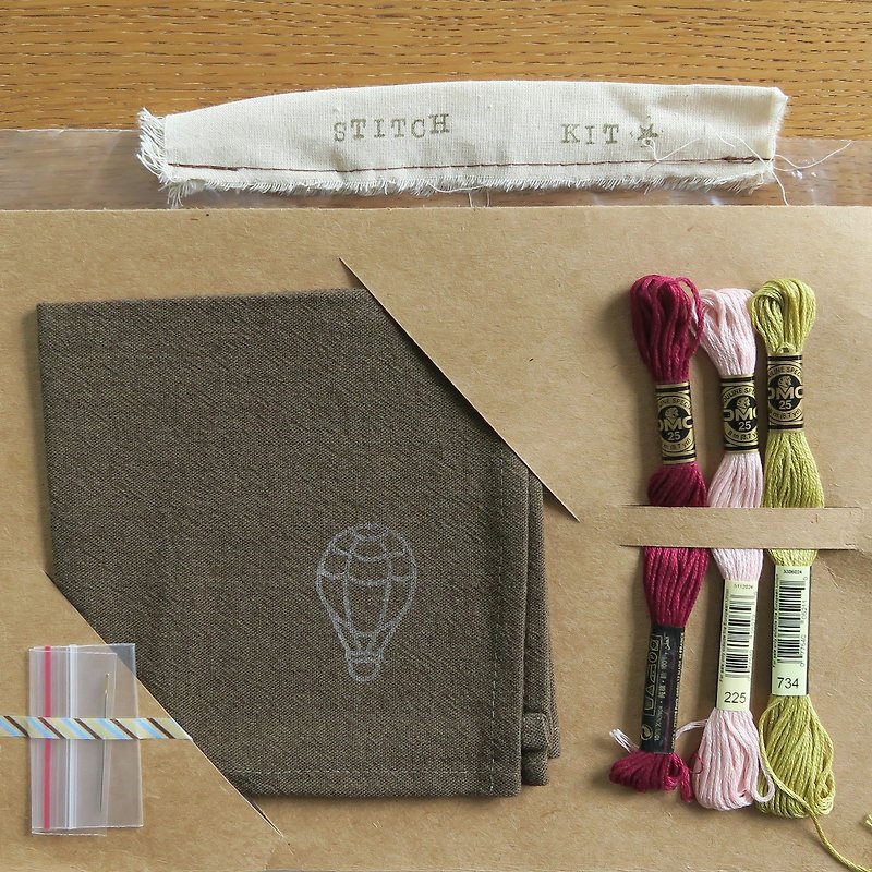 Embroidered hand made kit | Olive green square - Knitting, Embroidery, Felted Wool & Sewing - Cotton & Hemp Green