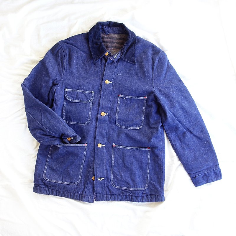 BajuTua /古著/ 美國製 Wrangler 單寧刷毛工裝外套 - 男夾克/外套 - 棉．麻 藍色