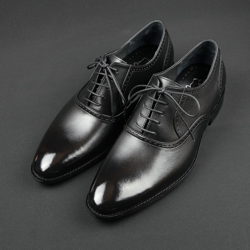 Simple Plain Toe Lace-up Oxford Shoes-Monarch Black - รองเท้าอ็อกฟอร์ดผู้ชาย - หนังแท้ สีดำ