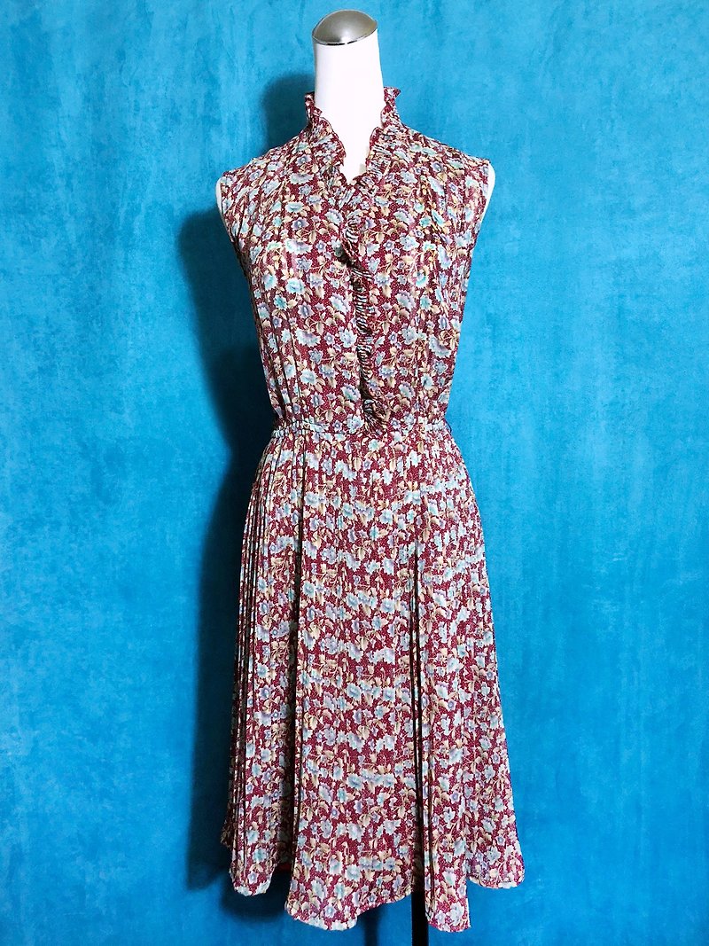 Ping pong vintage [vintage dress / lotus leaf chiffon sleeveless vintage dress] bring back VINTAGE - One Piece Dresses - Polyester Red