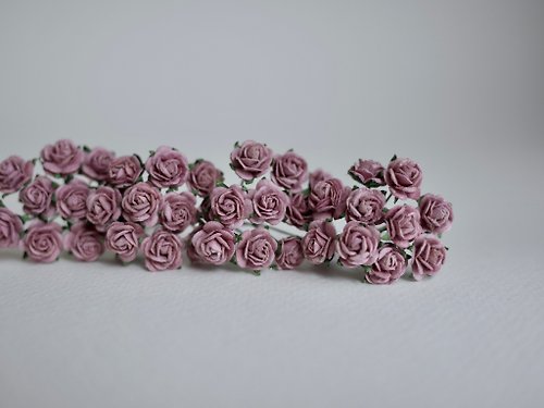 makemefrompaper Paper Flower, DIY 100 pieces mulberry rose supplies, size 0.8 cm., plum colors.