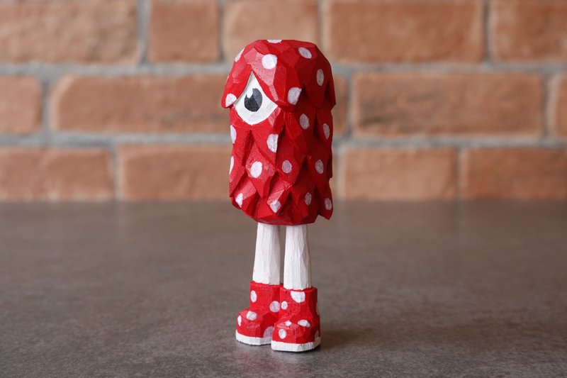 Wooden Doll Red&White Fir Polkadot - 公仔模型 - 木頭 紅色