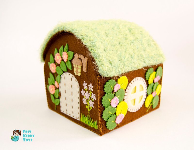 Dollhouse for mouse, cosy play house from felt - ของเล่นเด็ก - วัสดุอีโค สีเขียว