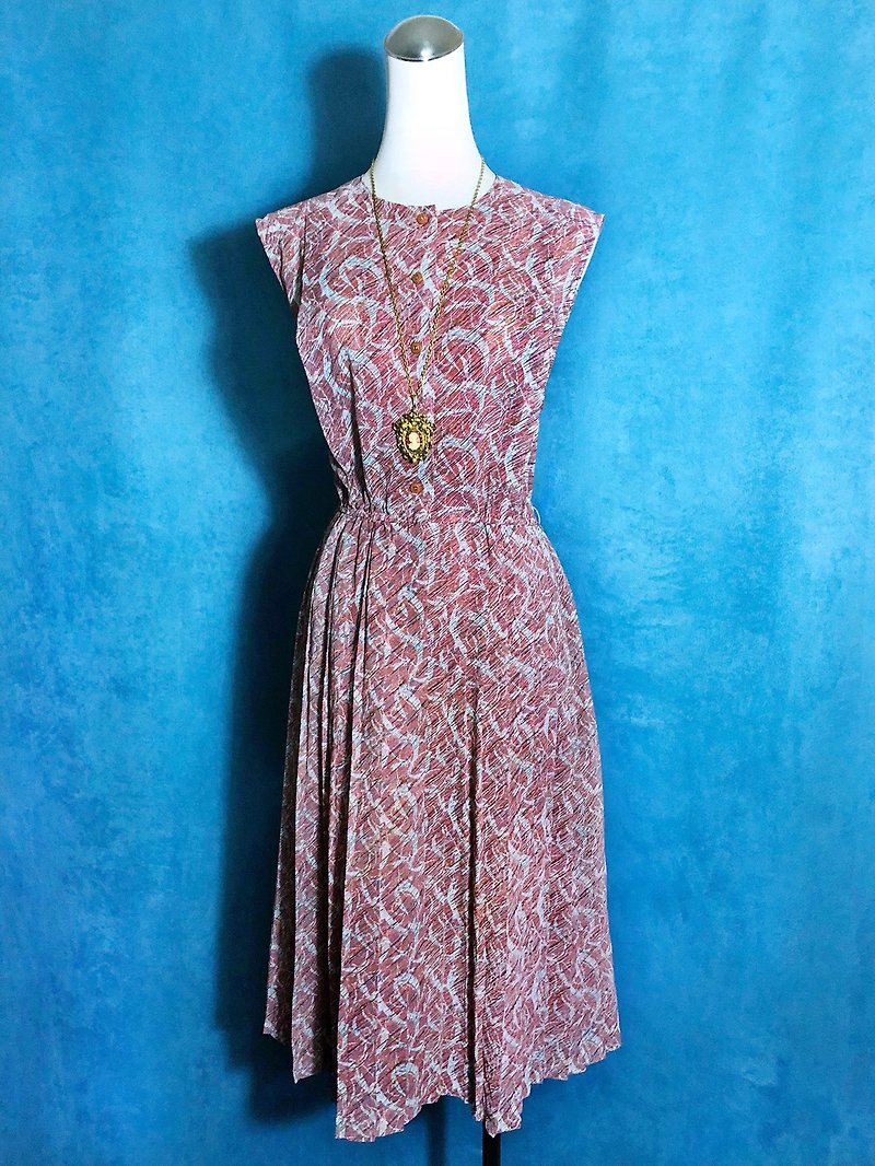 斜紋花朵雪紡無袖古著洋裝/ 國外帶回 VINTAGE - 連身裙 - 聚酯纖維 粉紅色