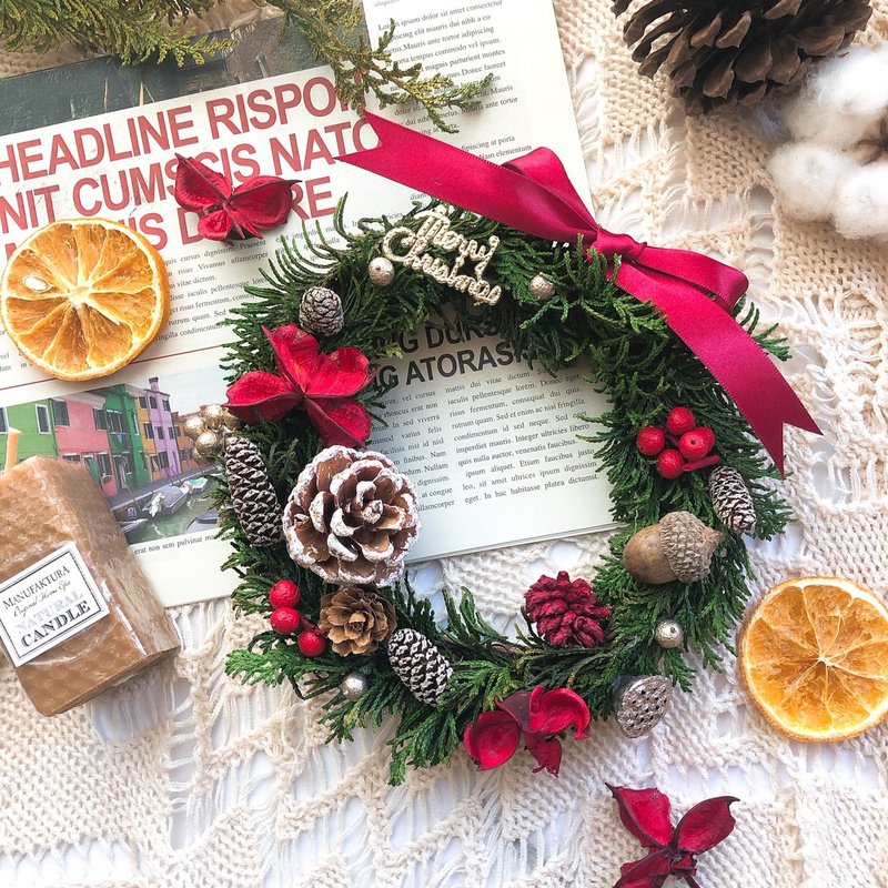 聖誕花圈15cm  現貨 立即出貨 交換禮物首選 永生花乾燥花 - 乾燥花/永生花 - 植物．花 紅色