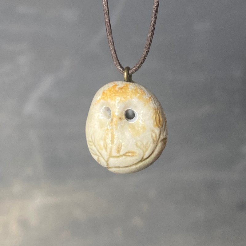 Wood Fired Pottery Essential Oil Necklace Branch Owl - Necklaces - Pottery Khaki