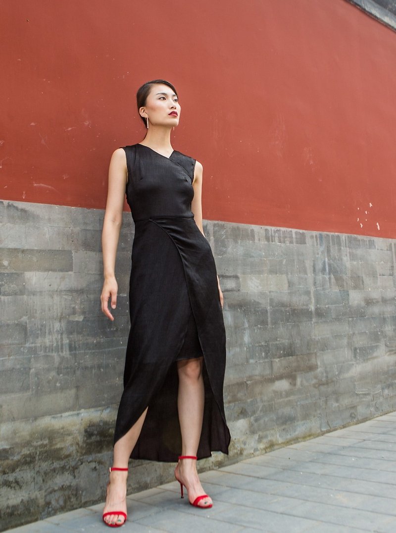 [本物の翔Yunsha]北京鳥の巣のショーのショーの新しい旬のシルクサテンの絹の糸のドレスの服の2つの摩耗バイオリンの妹 - ワンピース - シルク・絹 ブラック