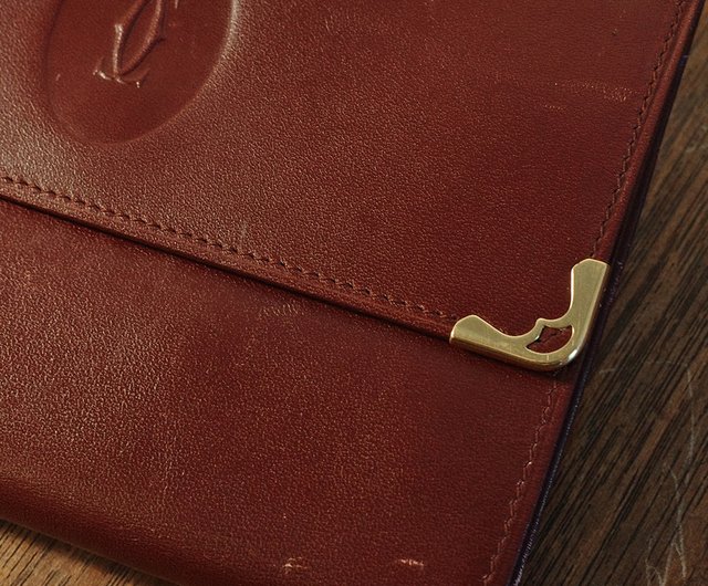 Cartier ブラウンレザー 三つ折り財布 エンボス加工（カルティエ
