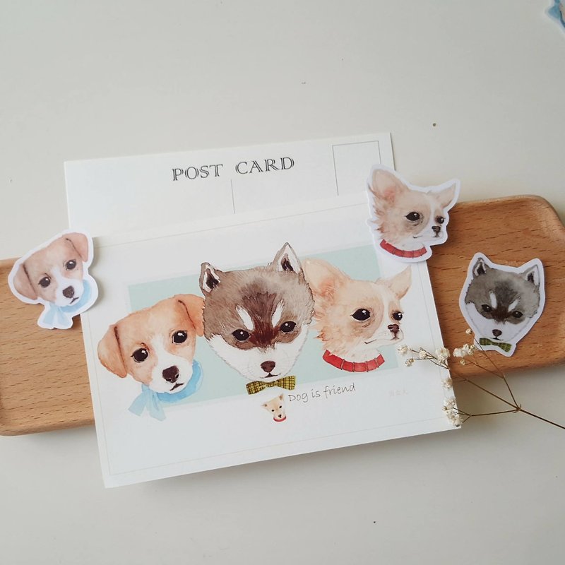 妖精の丸薬手描きのポストカードステッカーセット - 犬のシリーズ2 - カード・はがき - 紙 