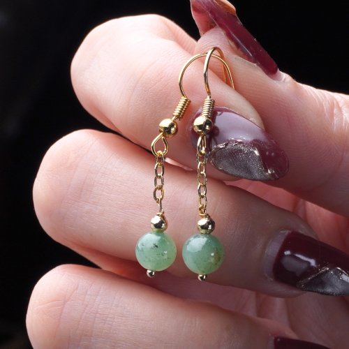 瓔珞珠寶盒 E.L.Jewelry Box 冰綠翡翠圓珠耳環 14K包金 | 天然緬甸玉A貨翡翠 | 送禮