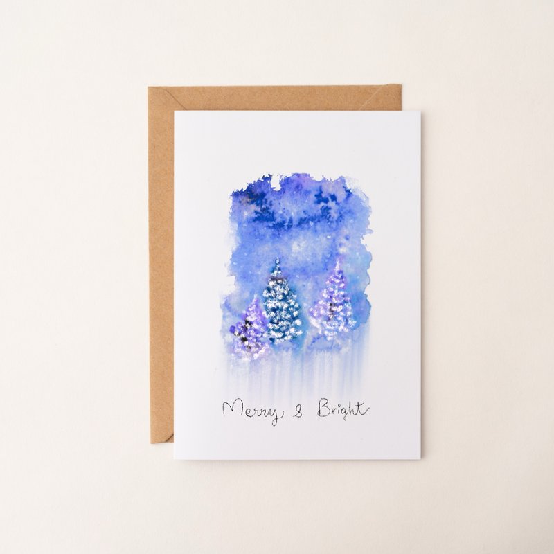 Watercolor Landscape Christmas Card | All-Occasion Card | Birthday Card | Thank You Card | Art Card | Greeting Card | Illustration - การ์ด/โปสการ์ด - กระดาษ สีน้ำเงิน