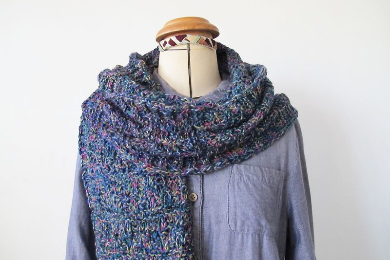 Lan wool scarf (starry gray blue) - ผ้าพันคอถัก - เส้นใยสังเคราะห์ สีน้ำเงิน