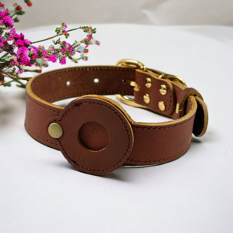 [Public Welfare Dog Collar] Airtag Leather Dog Collar - ปลอกคอ - หนังแท้ ขาว