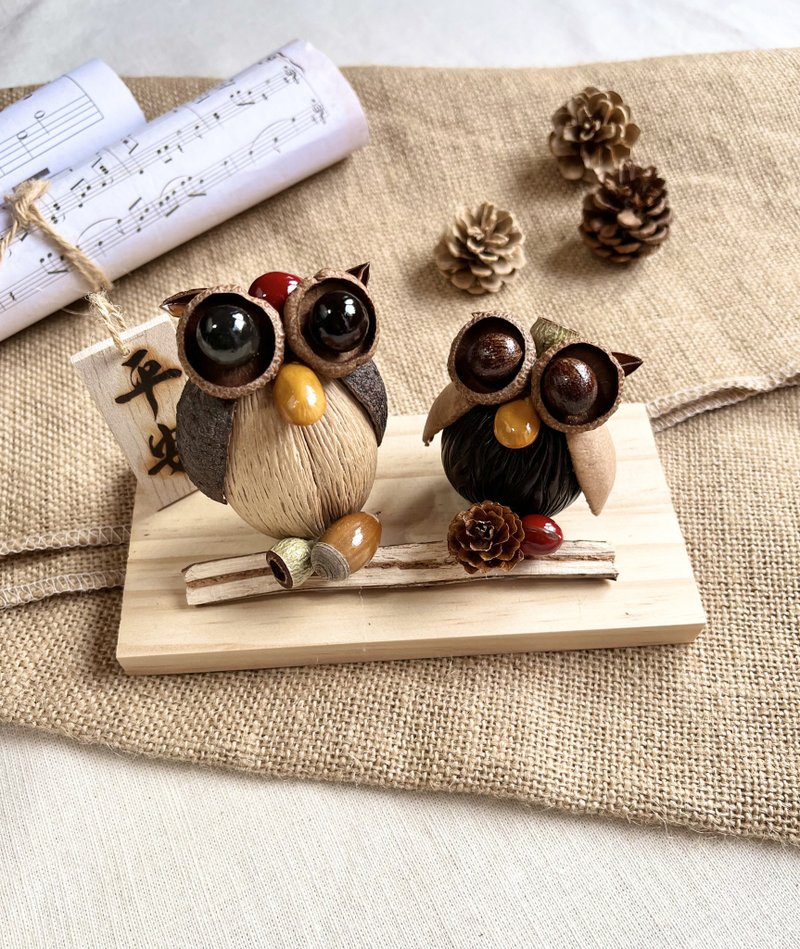 Plant Decoration-Lucky Owl/Dried Fruit/Wood Burning - Items for Display - Plants & Flowers 