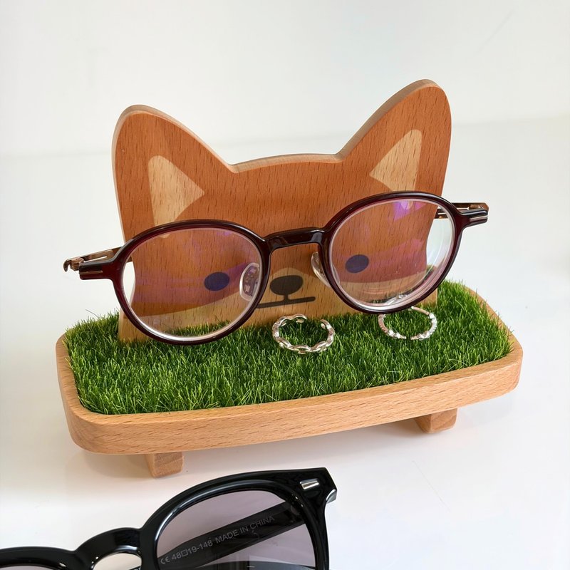 【犬好きさんへのプレゼント】芝生 スタンド ワンちゃん 収納 小さな木製ラック 柴犬 コーギー メガネスタンド アクセサリー - 置物 - 木製 ブラウン