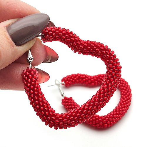 BeadCrochetKit DIY手作耳環材料包, Bead crochet kit hoop earrings, Bead hoop earrings, 手工串珠編織耳環