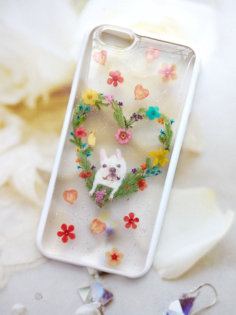 Handmade phone case, Pressed flowers phone case, iphone 6S, My French bulldog - เคส/ซองมือถือ - พลาสติก 