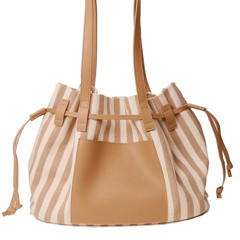 Beach style leather/canvas shoulder bag - กระเป๋าถือ - หนังแท้ สีกากี