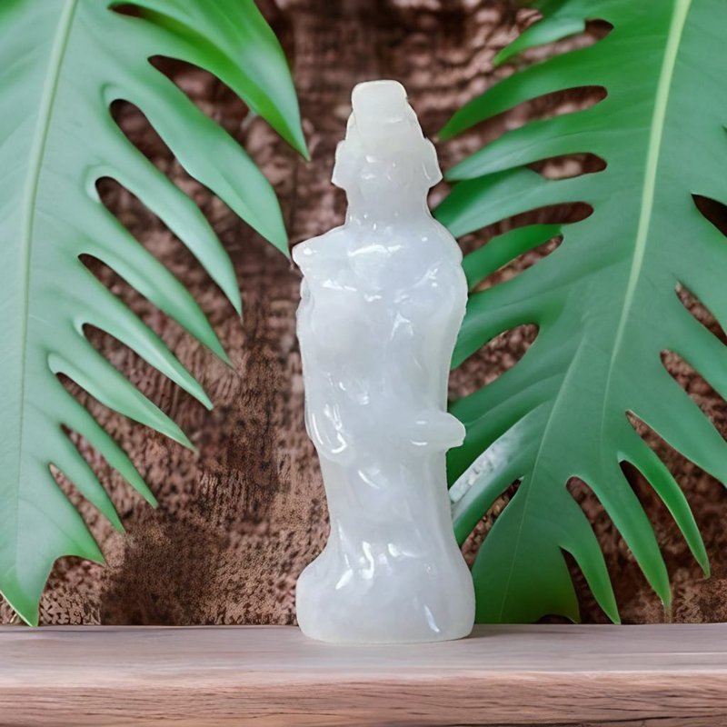 【天上聖母】白翡翡翠媽祖娘娘擺飾擺件 |天然緬甸玉翡翠A貨|送禮 - 裝飾/擺設  - 玉石 白色