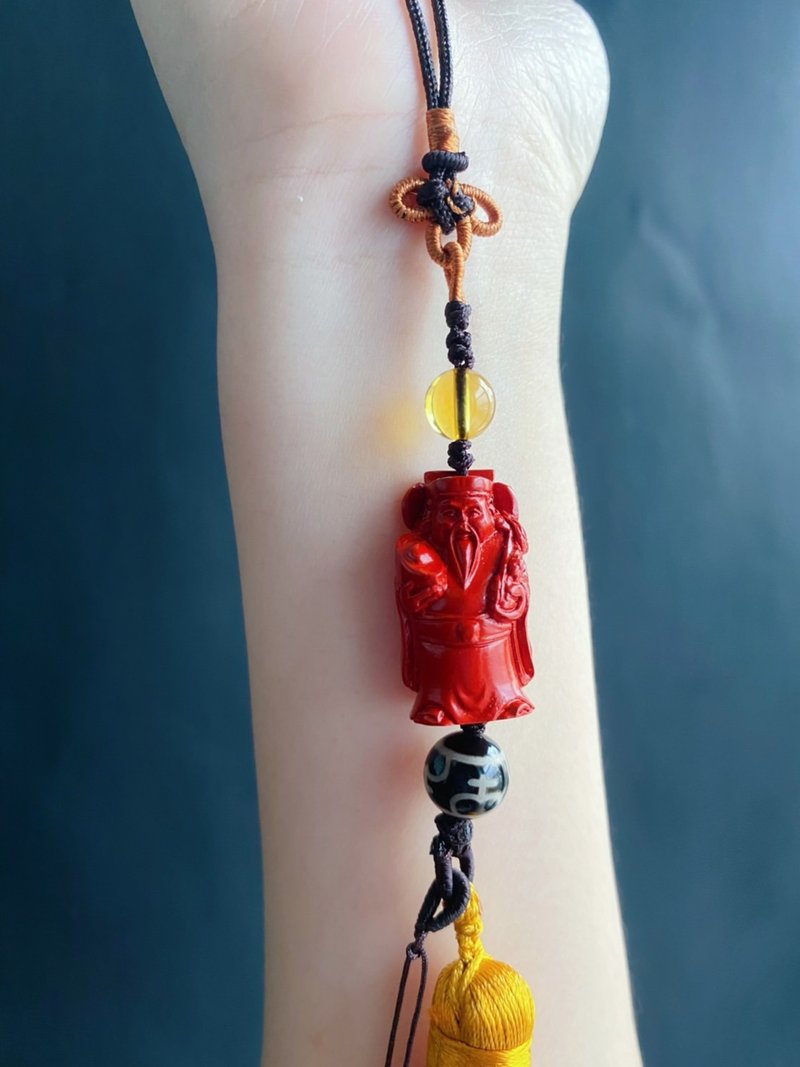 招財納福 土地公 平安 設計款 寶瓶天珠 包掛 禮物 車掛 - 手機掛繩/背帶 - 水晶 紅色