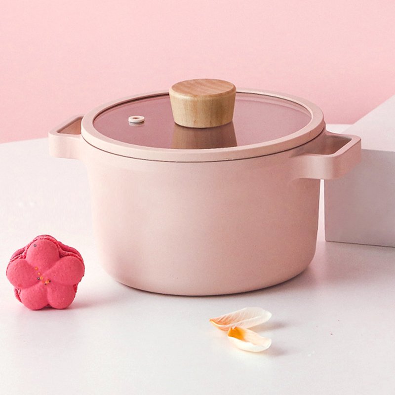 韓國製 FIKA 粉紅色高身雙耳煲連蓋22cm (IH) - 煲/鍋/焗盤 - 其他金屬 粉紅色