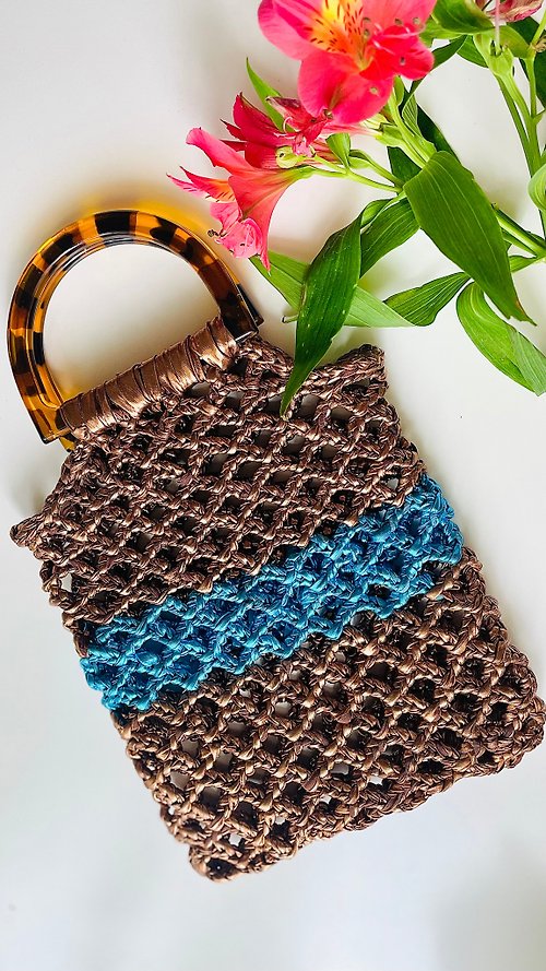 N.Shu_handmade Avoska bag, bag handmade, crochet bag, mesh bag, brown bag, bag with handles