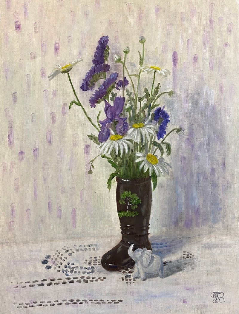 Original Oil Painting of Spring Flowers Realistic Floral Art 40 x 30 cm - 壁貼/牆壁裝飾 - 紙 紫色