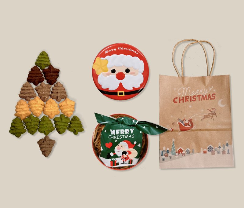 Miss7 Christmas tree cookies Santa Claus round tin box (with bag) - คุกกี้ - โลหะ สีแดง