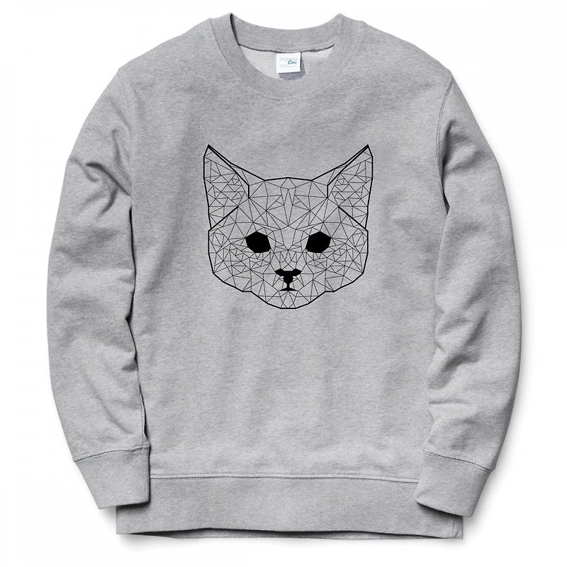 Geometric Cat #2 男女大學T 刷毛 中性版 灰色 幾何 貓 宇宙 設計 自創 品牌 銀河系 時髦 圓 三角形 - 男 T 恤 - 棉．麻 灰色