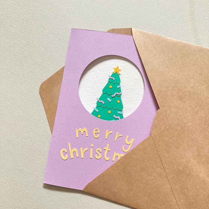 【ของขวัญคริสต์มาส】 การ์ดพับ Merry Christmas - การ์ด/โปสการ์ด - กระดาษ สีม่วง