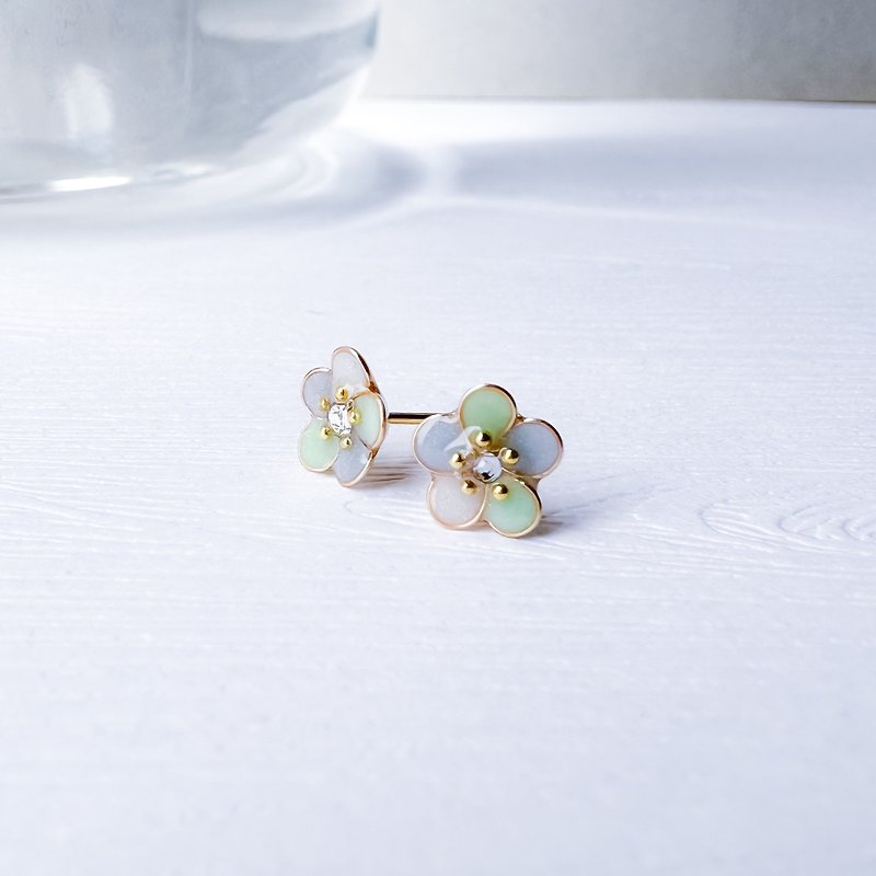 Handmade resin pop-color flower earrings - pink, Teal[Baby Twins Series] (ear needles/ Clip-On) - Earrings & Clip-ons - Resin Multicolor