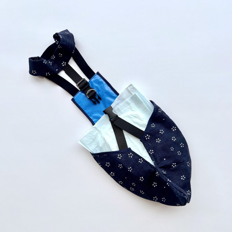 Duck & Goose Diaper Suit (Navy Japanese style-print fabric) - 寵物衣服 - 棉．麻 藍色
