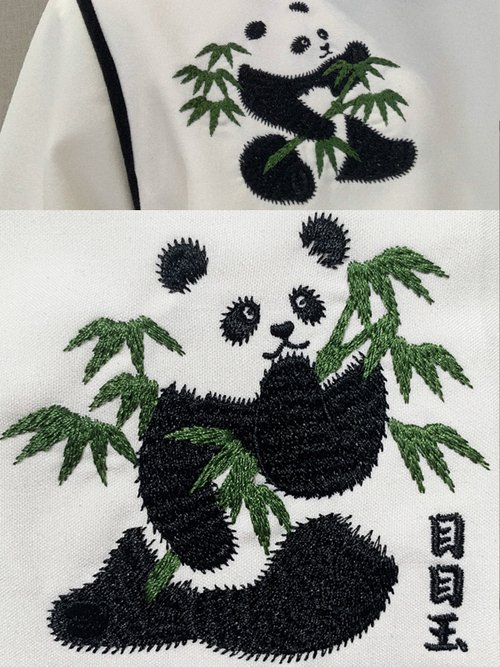 チャイナドレス風ワンピース｜パンダ刺繍 ｜七分袖 - ショップ NUNUYU